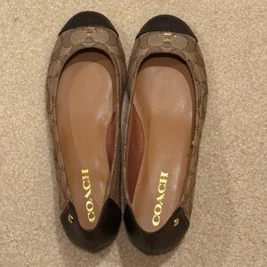 Coach Signature Canvas Brown and Black Cap Toe Ballet Flats